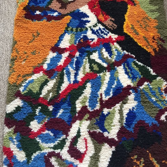 VINTAGE SCANDINAVIAN MULTICOLOR WOOL TAPESTRY WALL HANGING - Picture 6 of 9